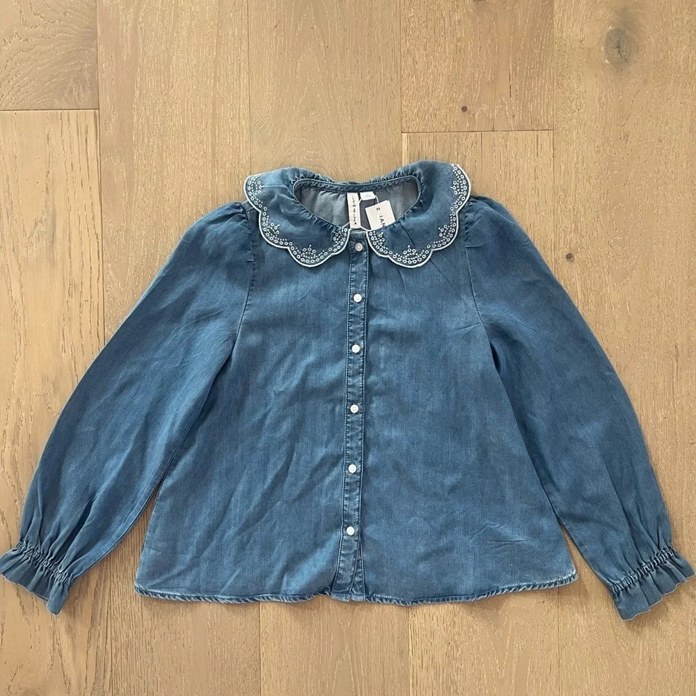 NWT Janie and Jack Blue Chambray Button Down Shirt with Embroidered Collar
